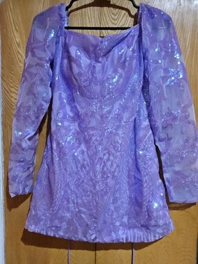 Women Lavender Sequin Long-Sleeve Party Dress
